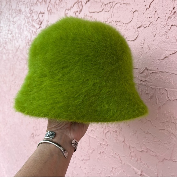 Unbranded Fuzzy Green Bucket Hat Angora Blend Soft - Picture 2 of 8